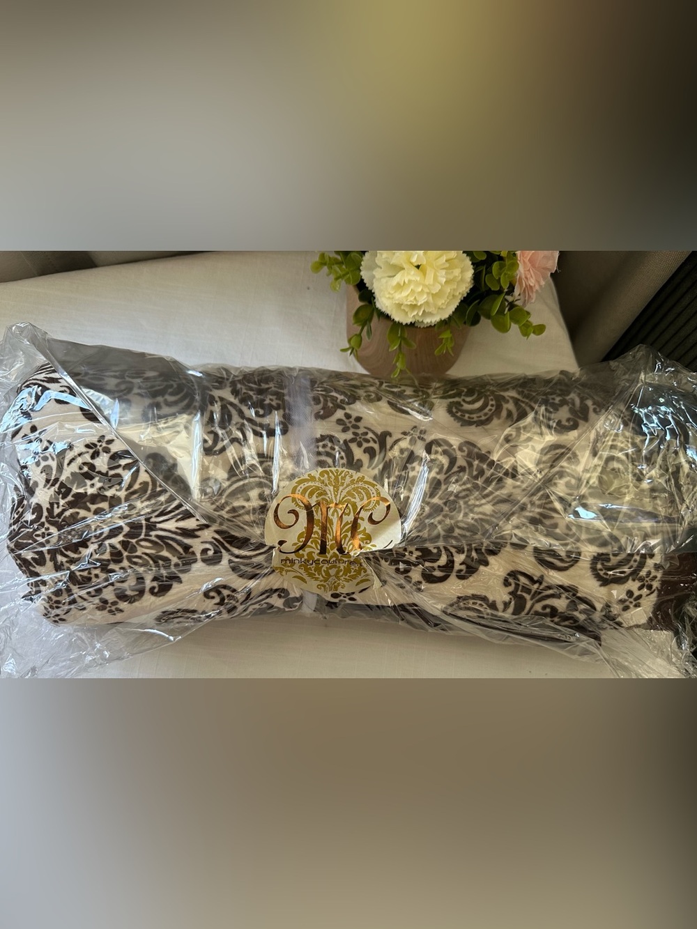 Minky Couture Luxury Plush Blanket-Cream with Brown Florals